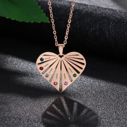 Beautiful Heart Pendant Necklace Personalized With 6 Names & Birthstones - Image 3