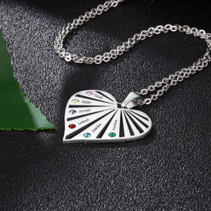 Beautiful Heart Pendant Necklace Personalized With 6 Names & Birthstones - Image 2