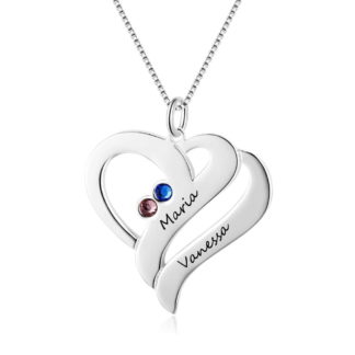 Custom Stainless Steel Heart Necklace With Personalized Names & Birthstones
