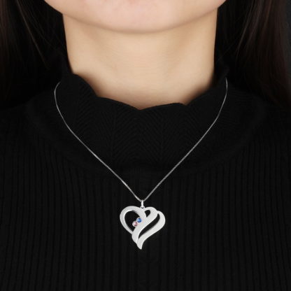 Custom Stainless Steel Heart Necklace With Personalized Names & Birthstones - Image 4