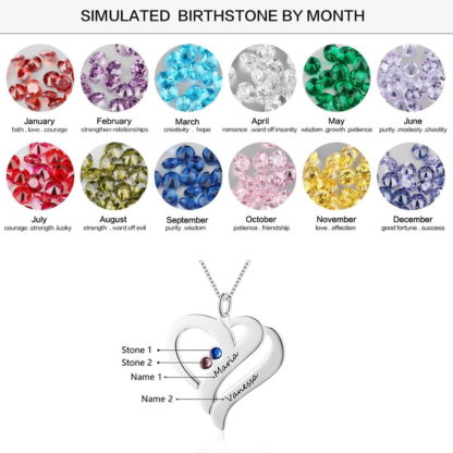Custom Stainless Steel Heart Necklace With Personalized Names & Birthstones - Image 3