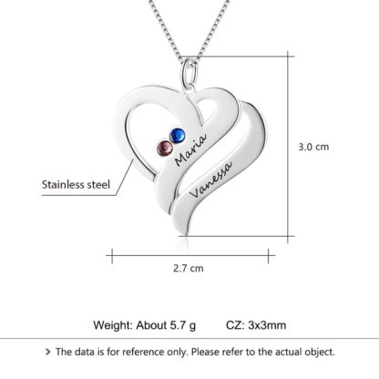 Custom Stainless Steel Heart Necklace With Personalized Names & Birthstones - Image 2
