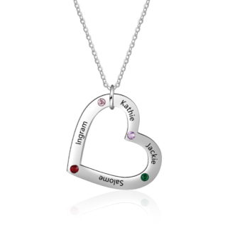 Personalized Stainless Steel Heart Necklace * 4 Names & Birthstones