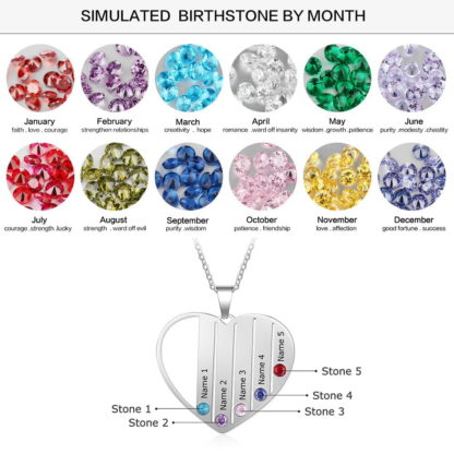 Heart Pendant Necklace Personalized With 5 Names & Birthstones - Image 4