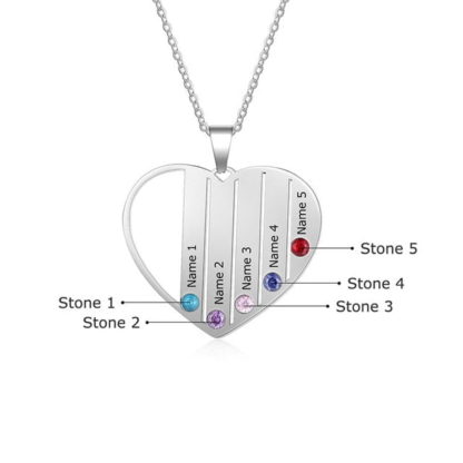 Heart Pendant Necklace Personalized With 5 Names & Birthstones - Image 5