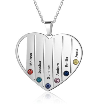 Heart Pendant Necklace Customized With 6 Names & Birthstones - Image 4
