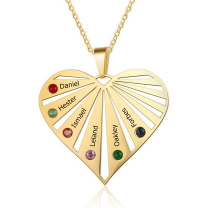 Beautiful Heart Pendant Necklace Personalized With 6 Names & Birthstones - Image 7