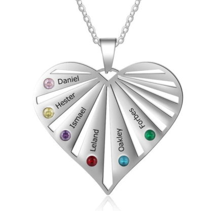 Beautiful Heart Pendant Necklace Personalized With 6 Names & Birthstones - Image 11