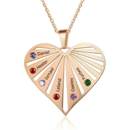 Beautiful Heart Pendant Necklace Personalized With 6 Names & Birthstones - Image 10