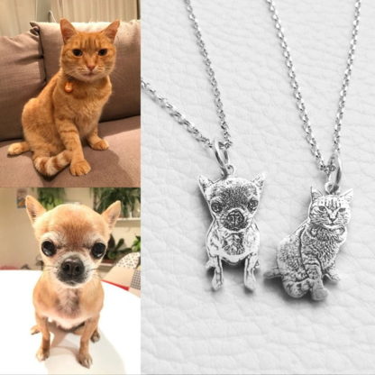 Engraved 925 Sterling Silver Custom Pet Photo Necklace Or Keychain
