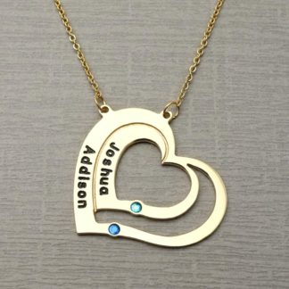 Custom Engraved Two Heart Necklace With Birthstones